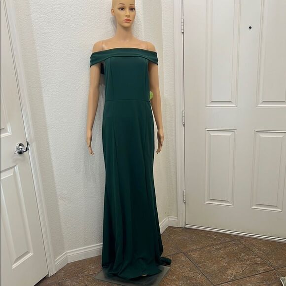 Windsor Hunter Green Formal Dress Gown Large Off Shoulder Sleeveless Slit Maxi - Picture 1 of 14